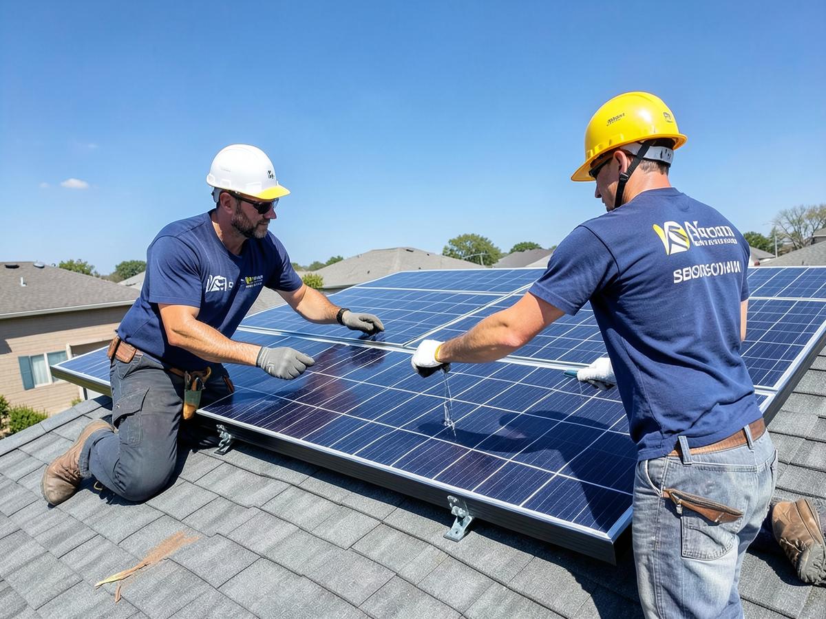 Pure Solar installers mounting panels on a Texas rooftop